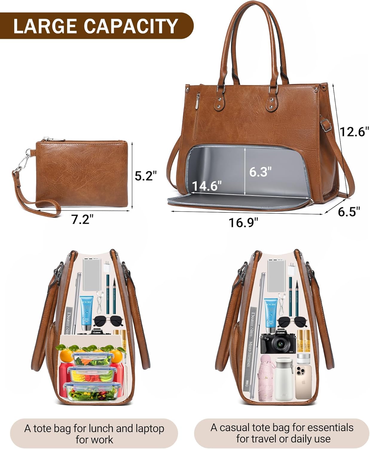 Leather Work Laptop Bag - Kadınlar için İzoleli Beslenme Bölmeli 2'si