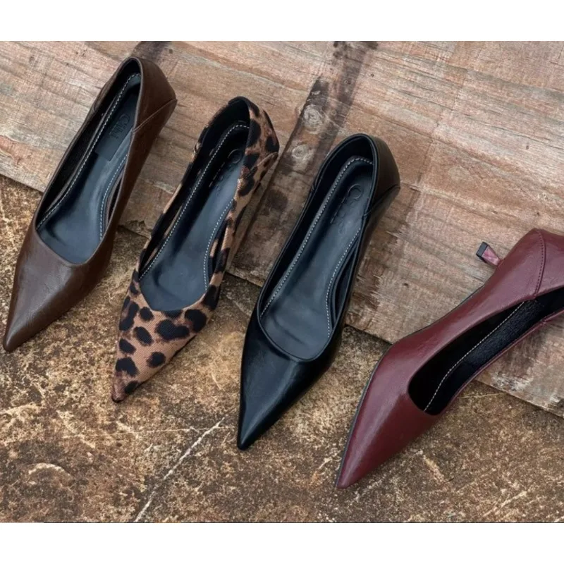 Leather Work Heels - 2024 Kadınlar Seksi Yüksek Topuklu Bordo