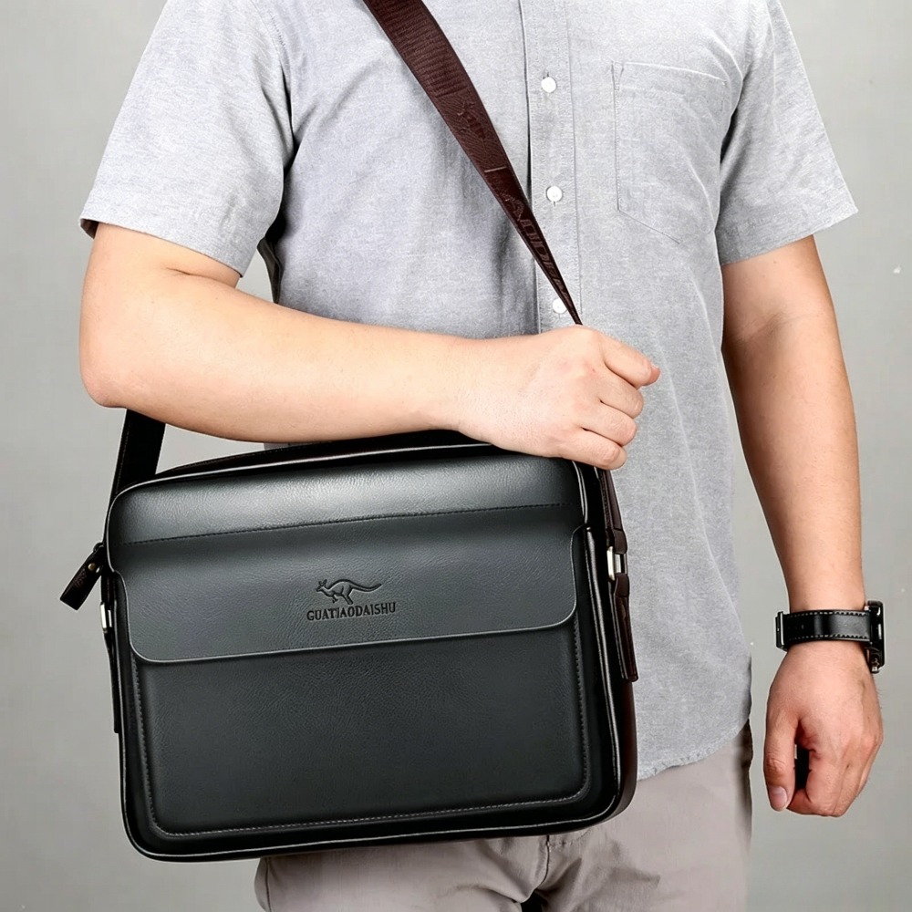 Leather Work Laptop Bag - PU deri retro erkek tek omuz