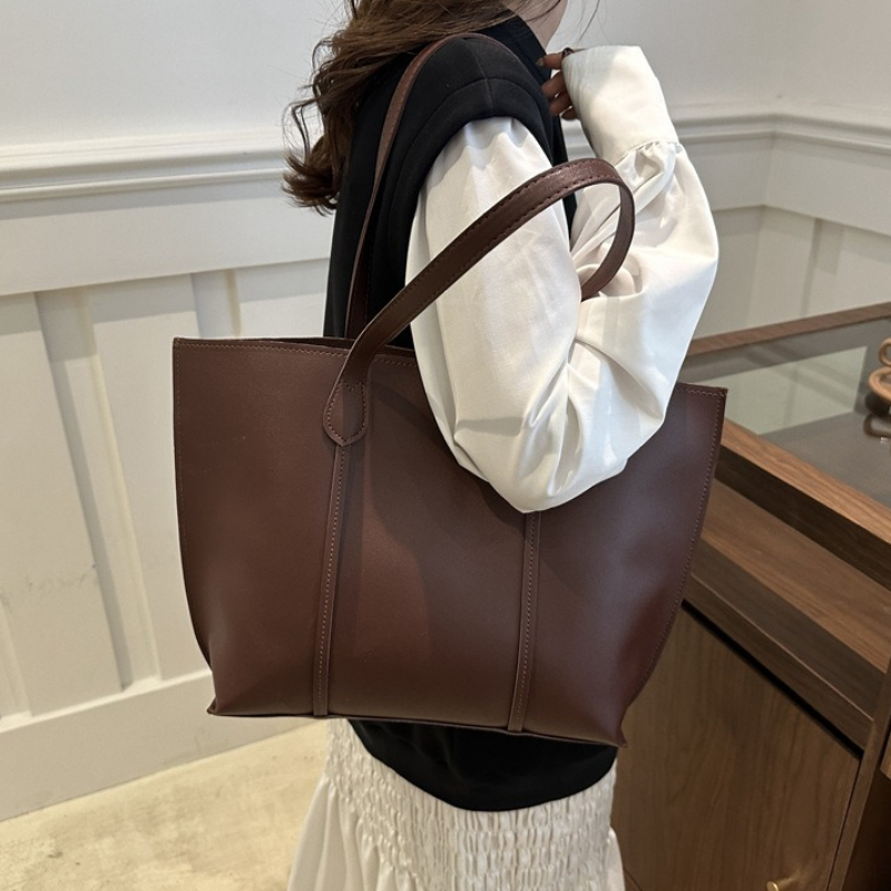 Leather Work Laptop Bag - Retro Suni Deri Omuz Çantası, Büyük