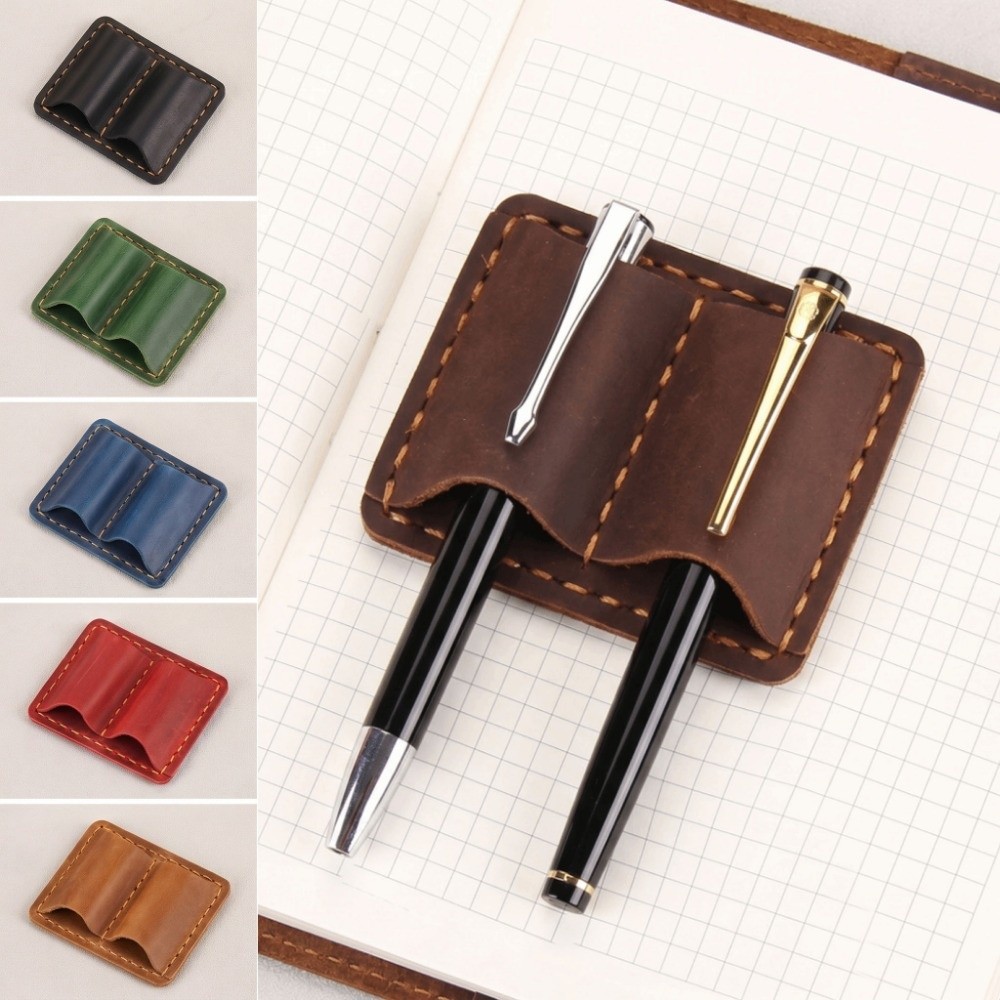Leatherwork Books - Çift Vintage Deri Kalem Tutucu Şık
