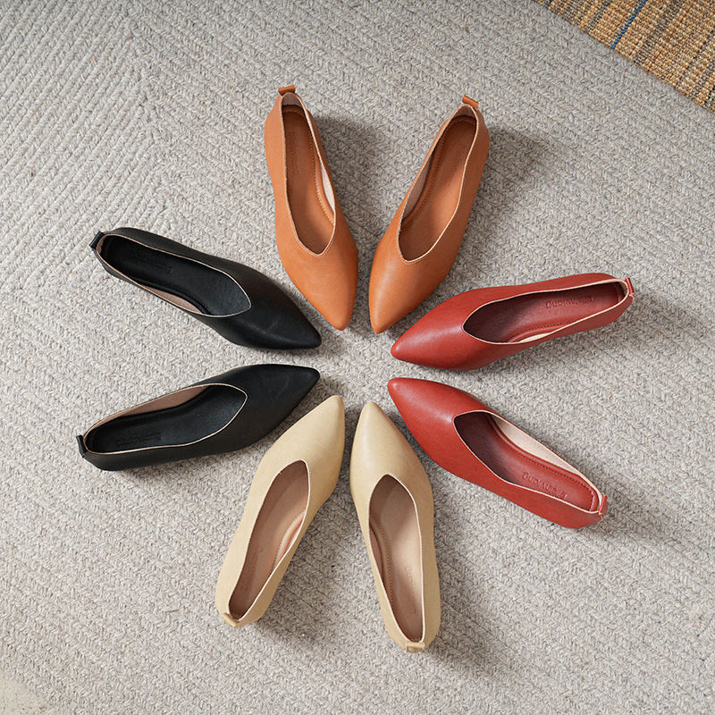 Leather Work Heels - İlkbahar ve Sonbahar Moda Yeni Kare